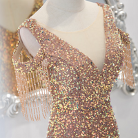 Sexy Fishtail Long Evening Gowns See Through Deep V Neck Sequins Banquet Dresses - Thumbnail 1