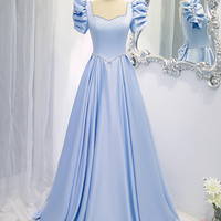 evening Gowns Banquet Satin Blue Noble Elegant Birthday Bar Mitzvah Dresses - Thumbnail 1