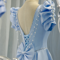 evening Gowns Banquet Satin Blue Noble Elegant Birthday Bar Mitzvah Dresses - Thumbnail 2