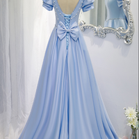evening Gowns Banquet Satin Blue Noble Elegant Birthday Bar Mitzvah Dresses - Thumbnail 3
