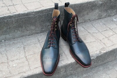 Crafted Leather Classic Green Leather Ankle High Lace up Dress Boot