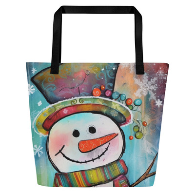 Mr. Snowman Delight All-Over Print Large Tote Bag