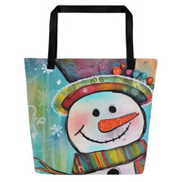 Mr. Snowman Delight All-Over Print Large Tote Bag - Thumbnail 1