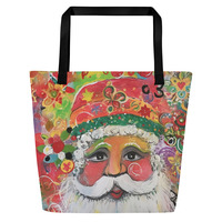 Santa All-Over Print Large Tote Bag - Thumbnail 1