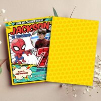 Spider Man Comic 7th Birthday Invitation, Spider Man Seven Birthday Invitation Canva Editable Instant Download - Thumbnail 1