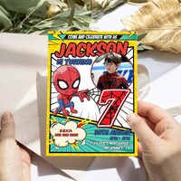 Spider Man Comic 7th Birthday Invitation, Spider Man Seven Birthday Invitation Canva Editable Instant Download - Thumbnail 2