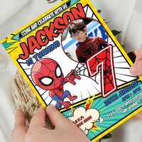 Spider Man Comic 7th Birthday Invitation, Spider Man Seven Birthday Invitation Canva Editable Instant Download - Thumbnail 3