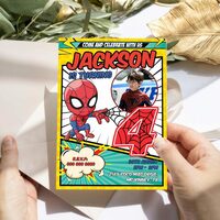 Spider Man Comic 4th Birthday Invitation, Spider Man Four Birthday Invitation Canva Editable Instant Download - Thumbnail 2
