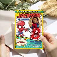 Spider Man Comic 8th Birthday Invitation, Spider Man Eight Birthday Invitation Canva Editable Instant Download - Thumbnail 3