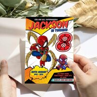 Spider Man Comic 8th Birthday Invitation, Spider Man Eight Birthday Invitation Canva Editable Instant Download - Thumbnail 1