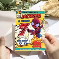 Spider Man Comic 7th Birthday Invitation, Spider Man Seven Birthday Invitation Canva Editable Instant Download - Thumbnail 1
