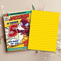 Spider Man Comic 5th Birthday Invitation, Spider Man Five Birthday Invitation Canva Editable Instant Download - Thumbnail 1