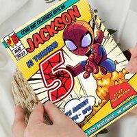 Spider Man Comic 5th Birthday Invitation, Spider Man Five Birthday Invitation Canva Editable Instant Download - Thumbnail 3