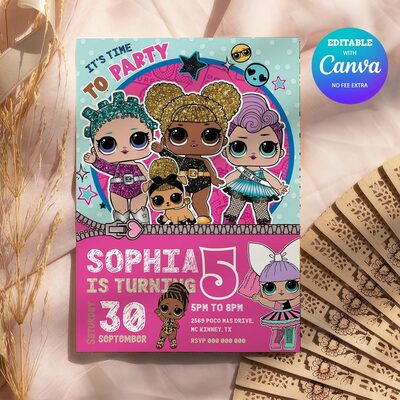 Lol surprise birthday girl invitation canva editable instant download - Thumbnail 4