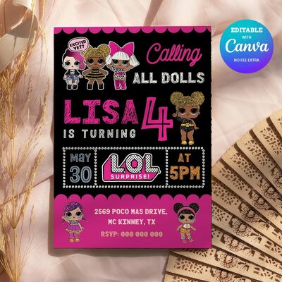 Lol surprise birthday girl invitation canva editable instant download - Thumbnail 4