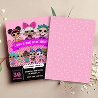 LOL Surprise Birthday Girl Invitation Canva Editable Instant Download - Thumbnail 1