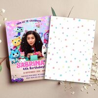 Gabby's Dollhouse Birthday Invitation Canva Editable Instant Download - Thumbnail 1