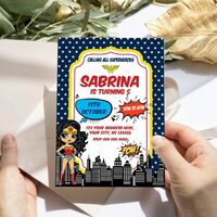 Wonder Woman Birthday Invitation Canva Editable Instant Download - Thumbnail 3