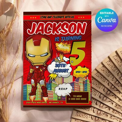 Iron man birthday invitation canva editable instant download