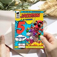 Deadpool ANY AGE Birthday Invitation Comic Style Canva Editable Instant Download - Thumbnail 3