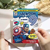 Captain America Comic 9th Birthday Invitation Comic Style Canva Editable Instant Download - Thumbnail 2
