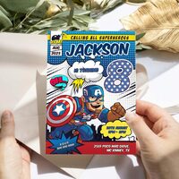 Captain America Comic 8th Birthday Invitation Comic Style Canva Editable Instant Download - Thumbnail 3