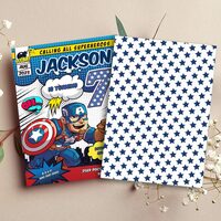 Captain America Comic 7th Birthday Invitation Comic Style Canva Editable Instant Download - Thumbnail 1