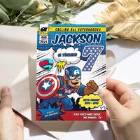 Captain America Comic 7th Birthday Invitation Comic Style Canva Editable Instant Download - Thumbnail 2