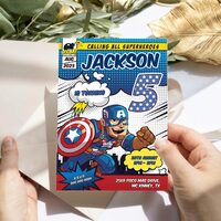 Captain America Comic 5th Birthday Invitation Comic Style Canva Editable Instant Download - Thumbnail 2