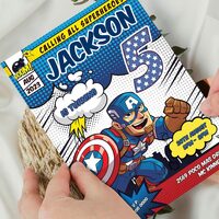 Captain America Comic 5th Birthday Invitation Comic Style Canva Editable Instant Download - Thumbnail 3
