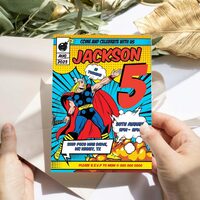 Thor ANY AGE Birthday Invitation Comic Style Canva Editable Instant Download - Thumbnail 2