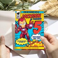 Iron Man ANY AGE Birthday Invitation Comic Style Canva Editable Instant Download - Thumbnail 2