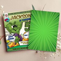 Hulk Boy ANY AGE Birthday Invitation Comic Style Canva Editable Instant Download - Thumbnail 1