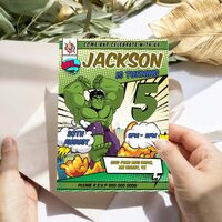 Hulk Boy ANY AGE Birthday Invitation Comic Style Canva Editable Instant Download - Thumbnail 3