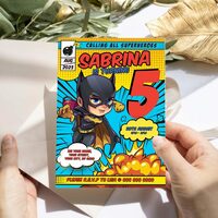 Batgirl ANY AGE Birthday Invitation Comic Style Canva Editable Instant Download - Thumbnail 2