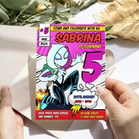 Spider Gwen ANY AGE Birthday Invitation Comic Style Canva Editable Instant Download - Thumbnail 2