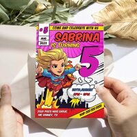 Super Girl ANY AGE Birthday Invitation Comic Style Canva Editable Instant Download - Thumbnail 2