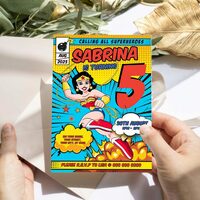 Wonder Woman ANY AGE Birthday Invitation Comic Style Canva Editable Instant Download - Thumbnail 2