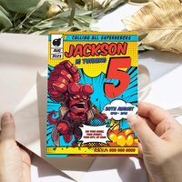 Hellboy ANY AGE Birthday Invitation Comic Style Canva Editable Instant Download - Thumbnail 3