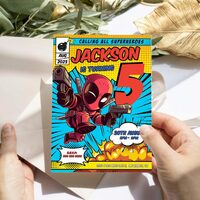 Deadpool ANY AGE Birthday Invitation Comic Style Canva Editable Instant Download - Thumbnail 2
