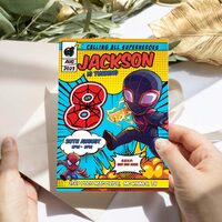 Miles Morales 8th Birthday Invitation Comic Style Canva Editable Instant Download - Thumbnail 2