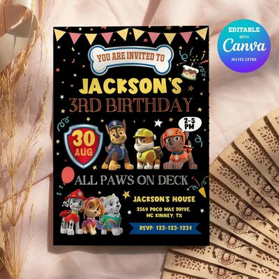 Paw patrol any age birthday invitation comic style canva editable instant download - Thumbnail 5