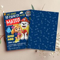 Paw Patrol ANY AGE Birthday Invitation Comic Style Canva Editable Instant Download - Thumbnail 1