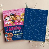 Paw Patrol ANY AGE Birthday Girl Invitation Comic Style Canva Editable Instant Download - Thumbnail 1