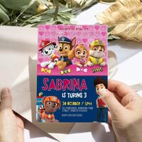 Paw Patrol ANY AGE Birthday Girl Invitation Comic Style Canva Editable Instant Download - Thumbnail 2