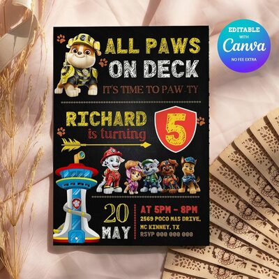Paw Patrol Rubble ANY AGE Birthday Girl Invitation Comic Style Canva Editable Instant Download