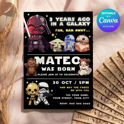 Star war any age birthday invitation canva editable instant download - Thumbnail 4