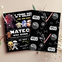 Star War ANY AGE Birthday Invitation Canva Editable Instant Download - Thumbnail 1