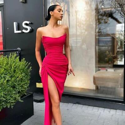 Fashion strapless long prom dresses with split