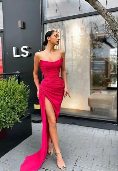 Fashion Strapless Long Prom Dresses With Split